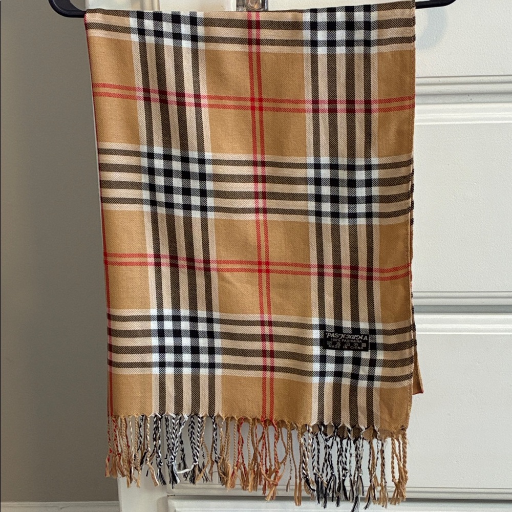 Classic Plaid Pashmina Tan and Red Plaid Scarf